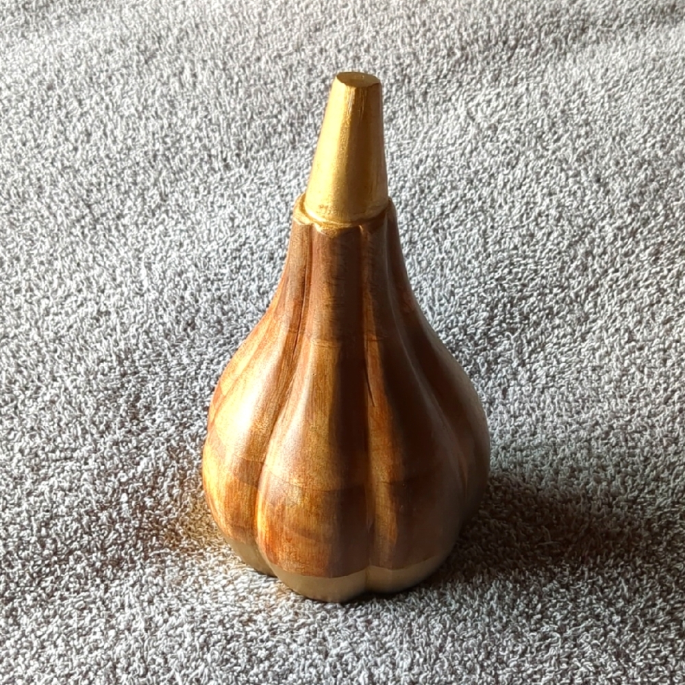 Wooden Gourd With Gold Colored Stem And Base